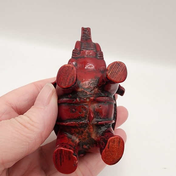 Chinese Feng Shui Good Luck Elephant Trunk Up Red Black Resin Oriental - Picture 4 of 6
